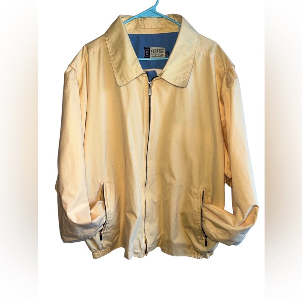 PGA Tour Mens Jacket XXL Yellow Full Zip Golf Windbreaker